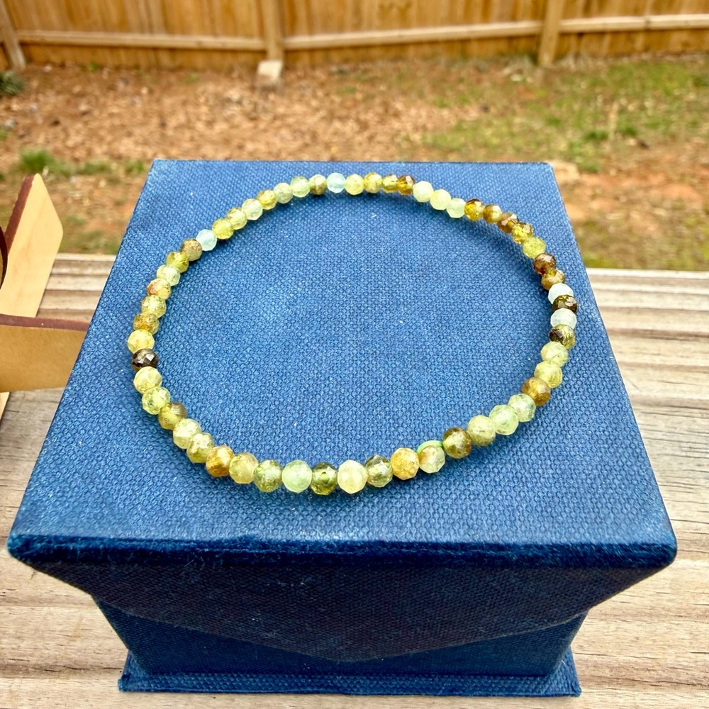 Genuine Faceted Green Garnet Minimalist Gemstone Bracelet